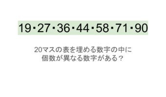 【脳トレ】5×4の表に書かれた7種の数字「19・27・36・44・58・71・90」。他の数字は3つずつ表を埋めているのに・・1種だけ2つしかない！？その数字はどれだ？？