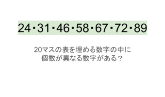 【脳トレ】5×4の表に書かれた7種の数字「24・31・46・58・67・72・89」。他の数字は3つずつ表を埋めているのに・・1種だけ2つしかない！？その数字はどれだ？？