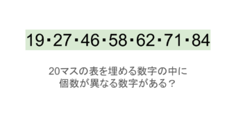 【脳トレ】5×4の表に書かれた7種の数字「19・27・46・58・62・71・84」。他の数字は3つずつ表を埋めているのに・・1種だけ2つしかない！？その数字はどれだ？？