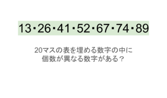 【脳トレ】5×4の表に書かれた7種の数字「13・26・41・52・67・74・89」。他の数字は3つずつ表を埋めているのに・・1種だけ2つしかない！？その数字はどれだ？？