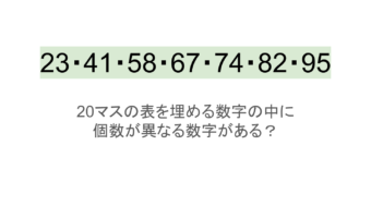 【脳トレ】5×4の表に書かれた7種の数字「23・41・58・67・74・82・95」。他の数字は3つずつ表を埋めているのに・・1種だけ2つしかない！？その数字はどれだ？？