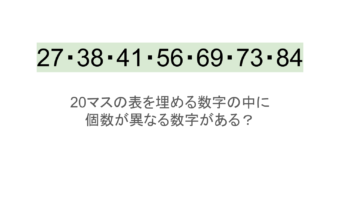 【脳トレ】5×4の表に書かれた7種の数字「27・38・41・56・69・73・84」。他の数字は3つずつ表を埋めているのに・・1種だけ2つしかない！？その数字はどれだ？？