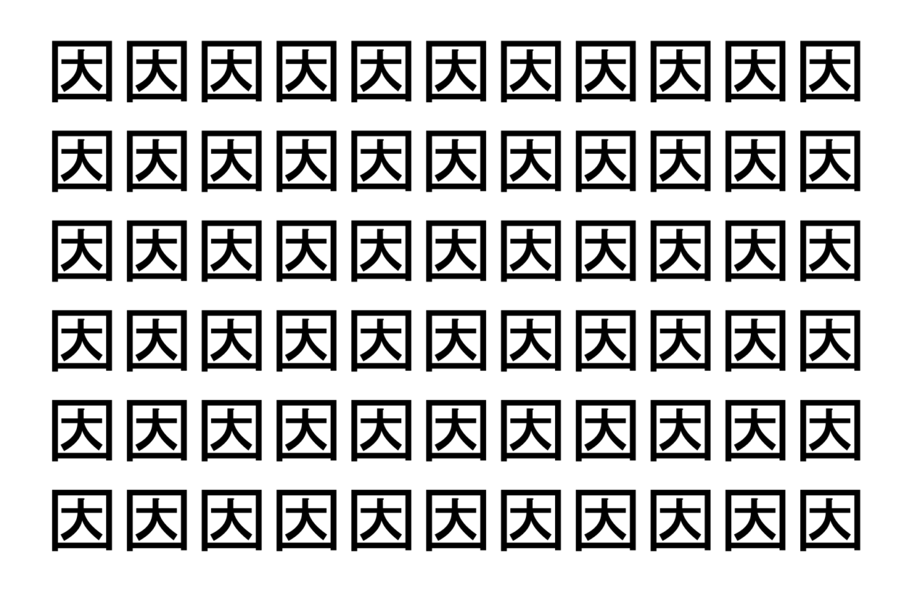 【脳トレ】「因」の中に紛れて1つ違う文字がある！？あなたは何秒で探し出せるかな？？【違う文字を探せ！】