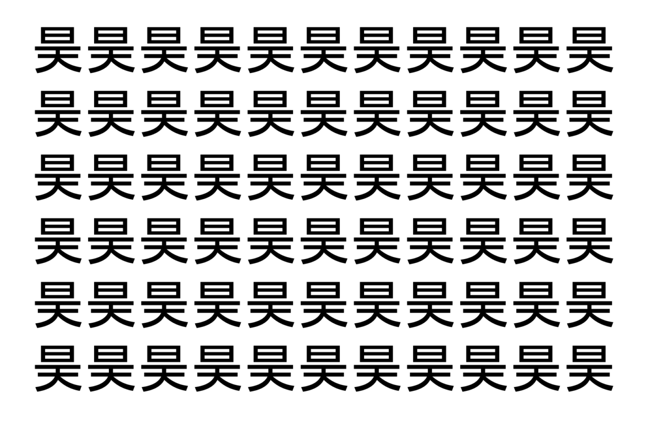 【脳トレ】「昊」の中に紛れて1つ違う文字がある!?あなたは何秒で探し出せるかな??【違う文字を探せ!】
