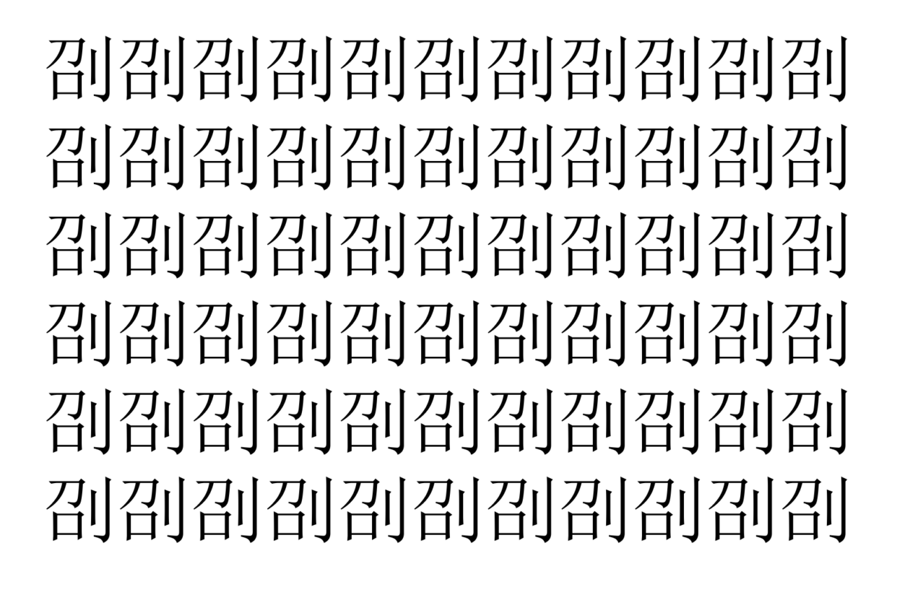 【脳トレ】「刟」の中に紛れて1つ違う文字がある！？あなたは何秒で探し出せるかな？？【違う文字を探せ！】