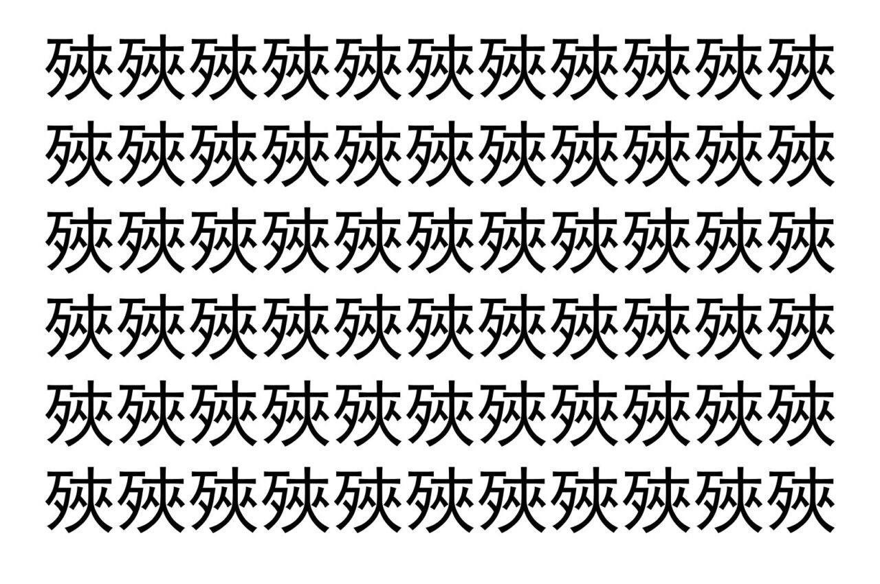 【脳トレ】「殎」の中に紛れて1つ違う文字がある！？あなたは何秒で探し出せるかな？？【違う文字を探せ！】