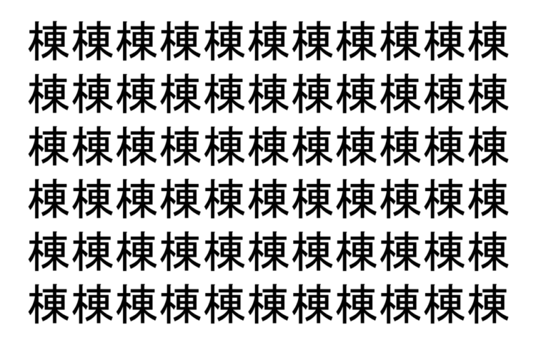 【脳トレ】「棟」の中に紛れて1つ違う文字がある！？あなたは何秒で探し出せるかな？？【違う文字を探せ！】