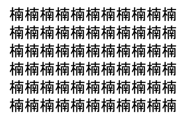 【脳トレ】「楠」の中に紛れて1つ違う文字がある！？あなたは何秒で探し出せるかな？？【違う文字を探せ！】