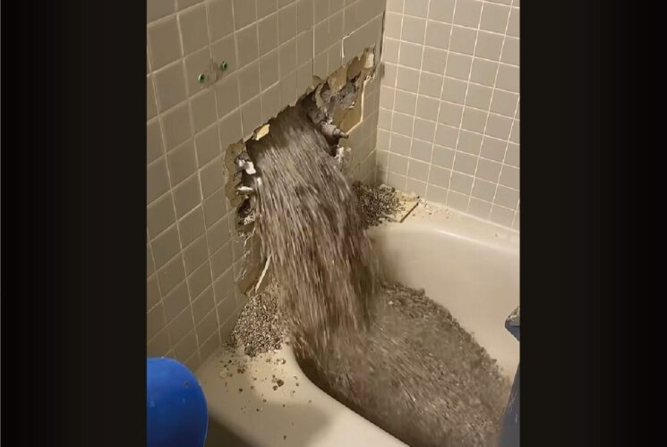 バスタブに注がれていくのは水ではなく・・。壁の穴から断熱材が流れ出る！！【海外・動画】